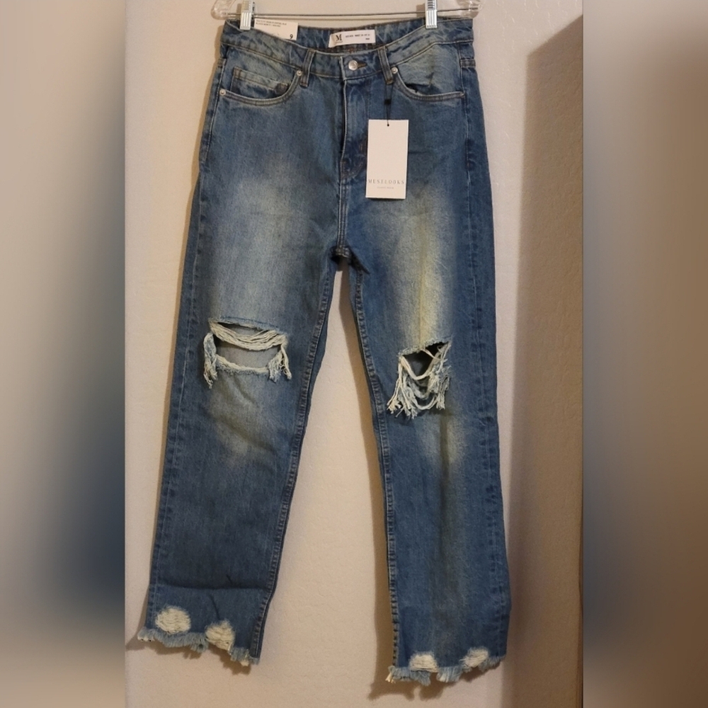 Mossimo Supply Co Blue Boyfriend Jeans with Distressed Details